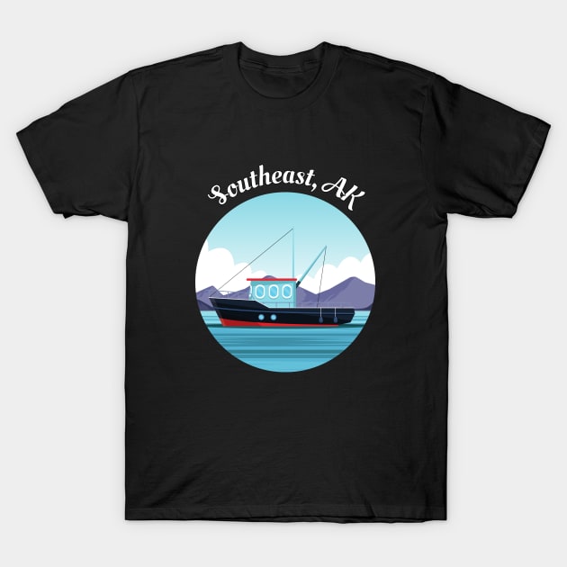 Southeast Alaska Fishing Lover Cartoon Fishing Boat Fisherman Art T-Shirt by twizzler3b